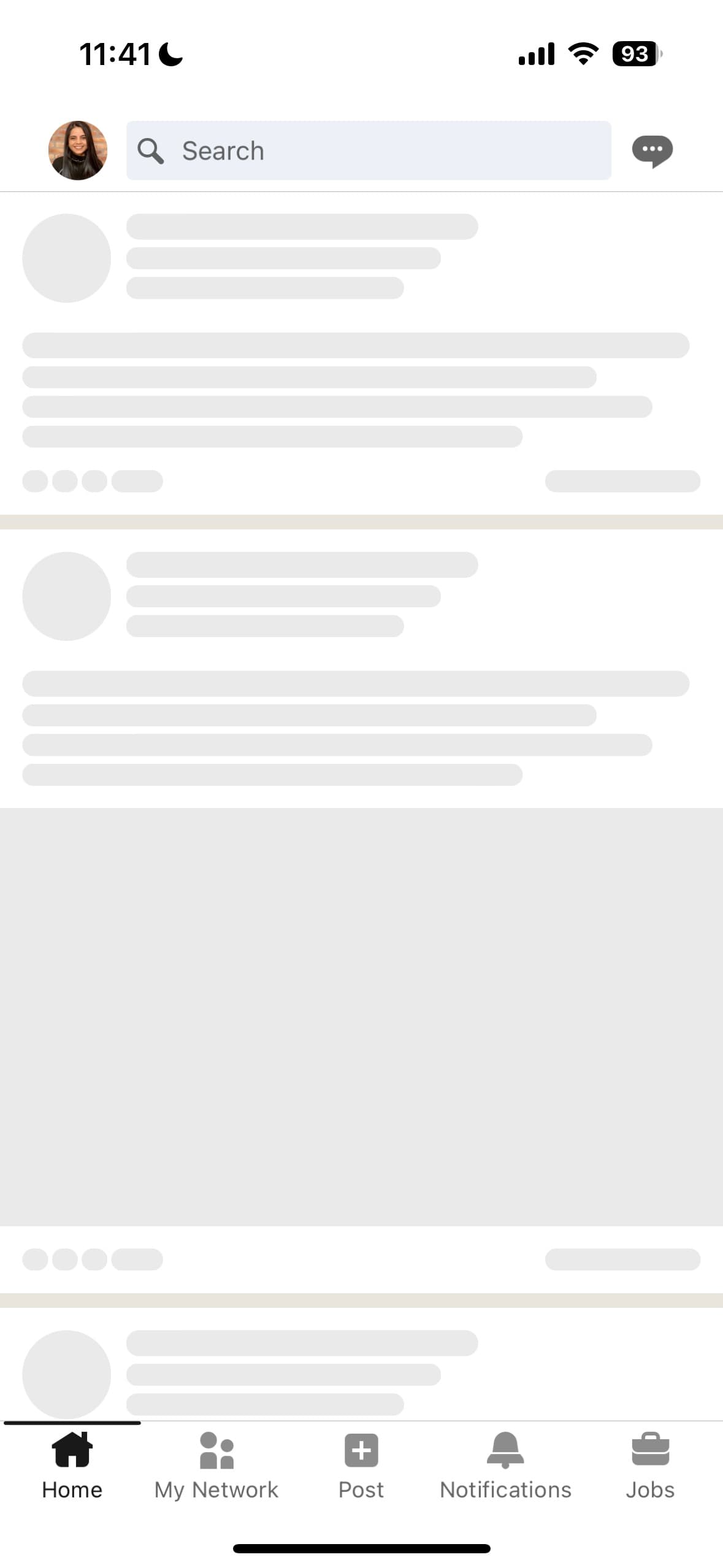 LinkedIn 모바일 앱의 스켈레톤 화면
